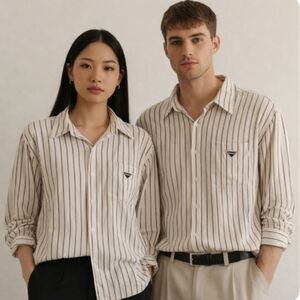 HOMME + FEMME Unisex Striped Tailored Satin Shirt | M
